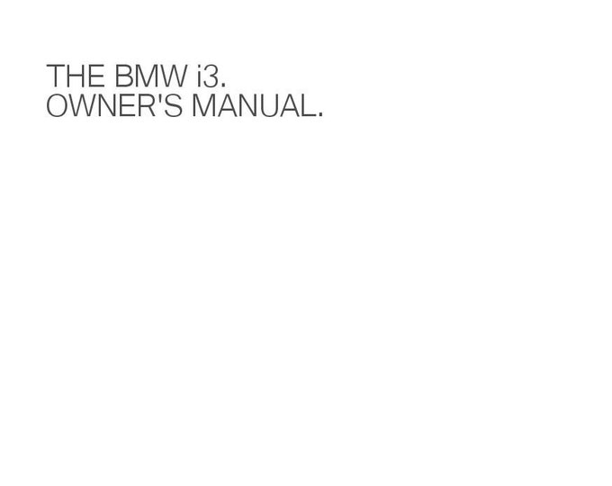 BMW i3 2012-2021 Owners Manual - English