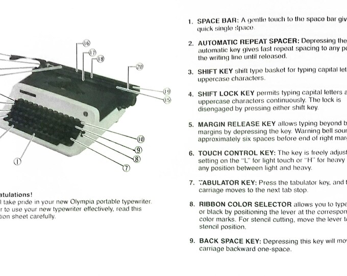 Olympia B12 Typwriter Instruction Manual - User Manual - Complete User Guide