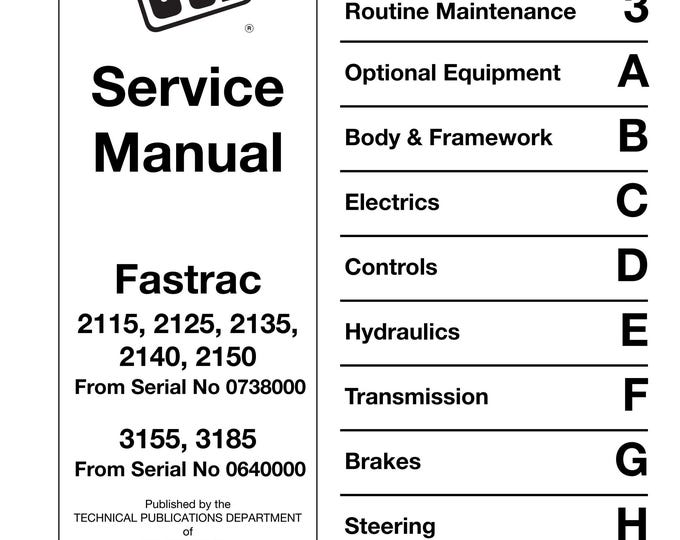 JCB 9803-8020 Fastrac 2115, 2125, 2135, 2140, 2150 3155, 3185  - Workshop Manual - Service Manual - Parts Manual - Owners Manual