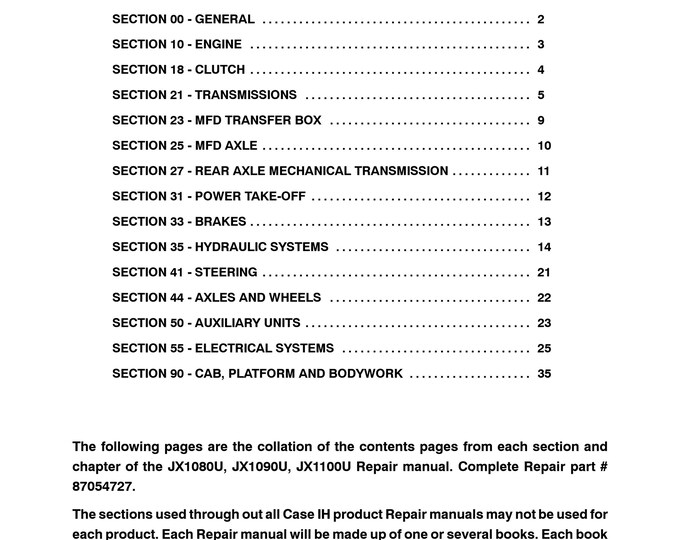 Case JX1080U, JX1090U, JX1100U - Service Manual (Pdf Download)