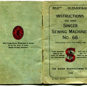 Singer No. 66 - 66K Sewing Machine Instruction Manual - User Manual - Complete User Guide - English