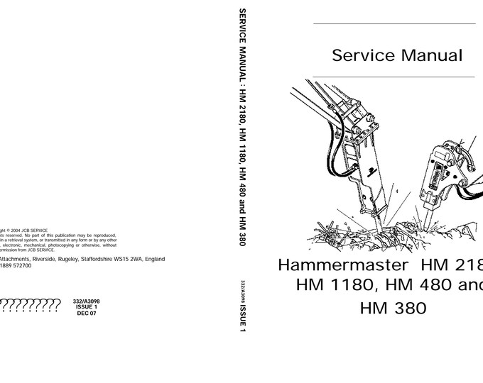 JCB Hammermaster HM 2180,HM 1180, Hm 480 Hm 380 - Workshop Manual - Service Manual - Parts Manual - Owners manual -  Pdf Download