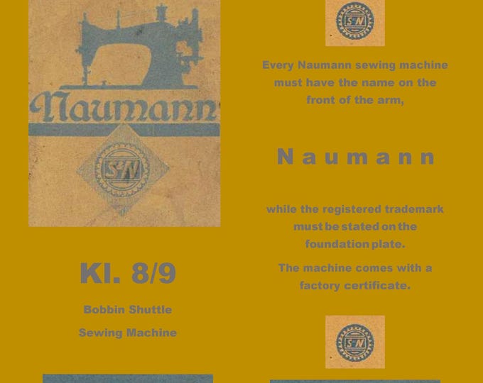 Naumann -  Models-8-9  - manual - Sewing Machine - Service Manual - Instruction Manual -  Wiring Diagram - Schematic - Operation Manual
