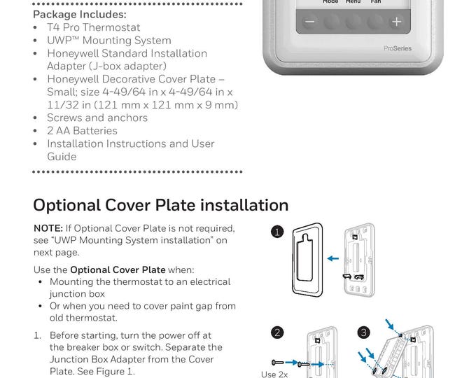 Honeywell T4 PRO Programmable Thermostat Technical Manual and Quick Start Manual