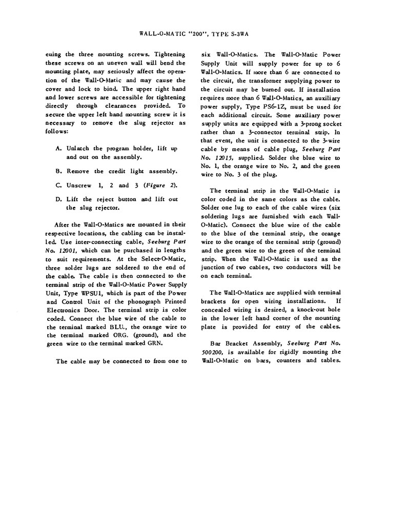 Seeburg Jukebox Servicemanual: Kopplingsschema, Dellista bild 3