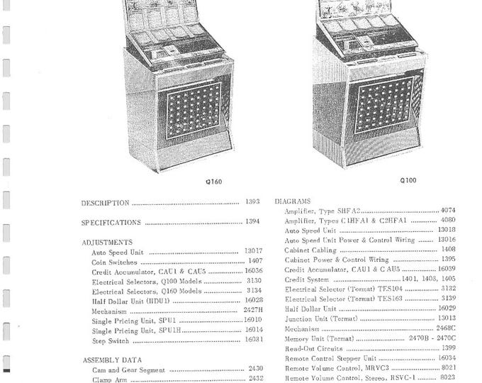 Seeburg Q100 Q160 Service Manual: Operating Instructions, Wiring Diagram