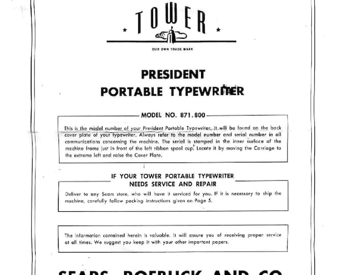 Sears Tower President Typewriter Instruction Manual - User Manual - Complete User Guide