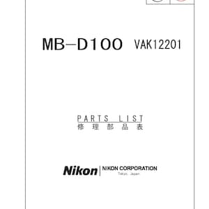 Lista de piezas de la Nikon MB-D100 - Manual de servicio - Manual de taller - Descarga en PDF