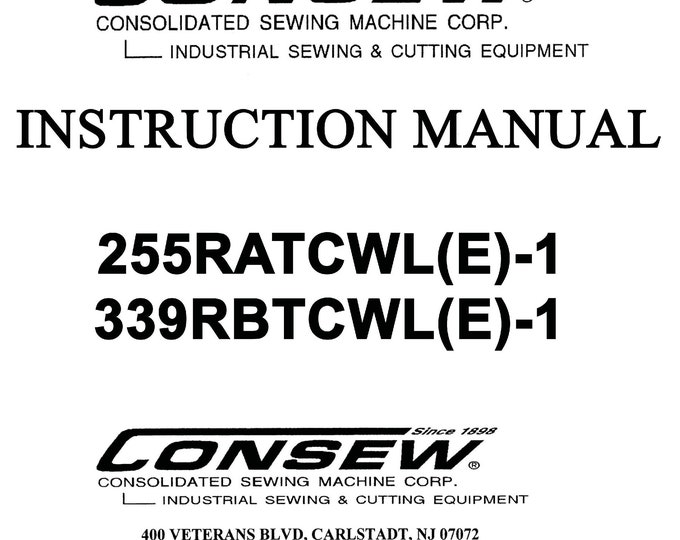 CONSEW 255RBATCL -339RBTCWL Sewing Machine Instruction Manual - User Manual - Complete User Guide - English