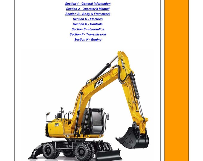 JCB JS200W - Wheeled Excavators - Tier 2 and Tier 4i Engines -Service Manual - Parts Manual - Owners Manual (PDF Download)