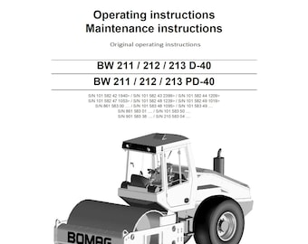 Bomag Single Drum Roller BW 213 D-40, PD-40 Operating Instructions 10-2010 00815881  (Pdf Download)