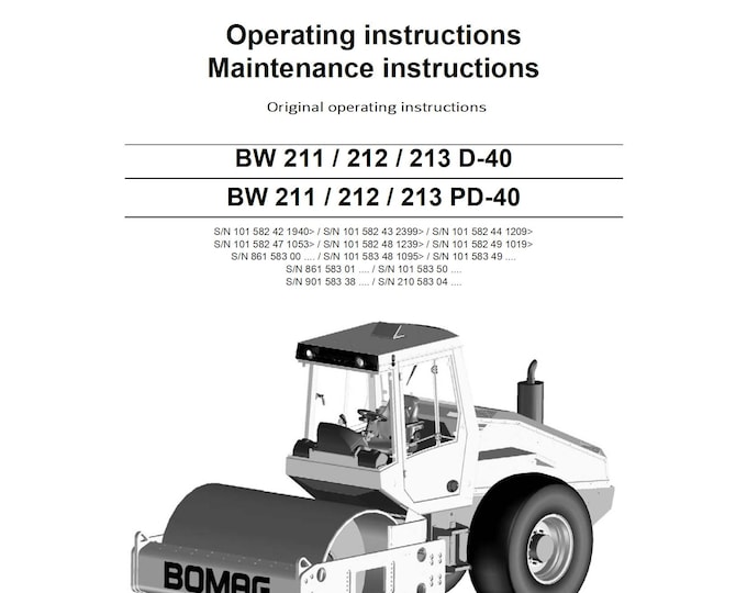 Bomag Single Drum Roller BW 213 D-40, PD-40 Operating Instructions 10-2010 00815881  (Pdf Download)