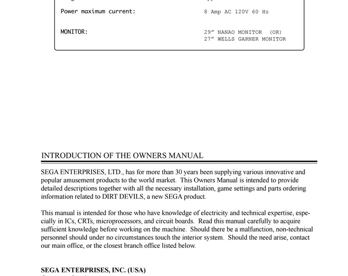 SEGA - DIRT DEVILS - Service Manual - Parts Manual - Owner manual -  Pdf Download