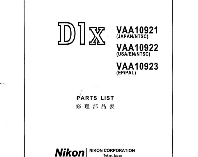 Nikon D1X Part List - Service Manual - Repair Manual - Workshop Manual -  PDF Download