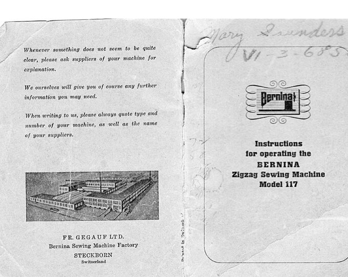 Bernina 117 Sewing Machine Instruction Manual - User Manual - Complete User Guide - English