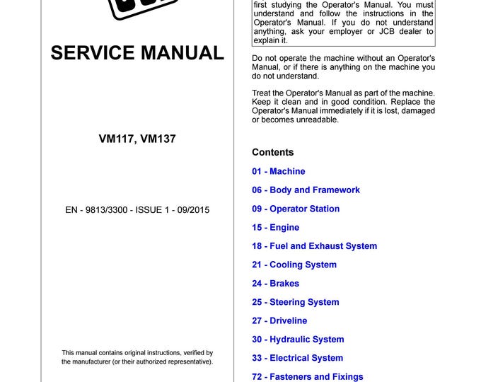 JCB VM117, VM137 -Service Manual - Parts Manual - Owners Manual (PDF Download)