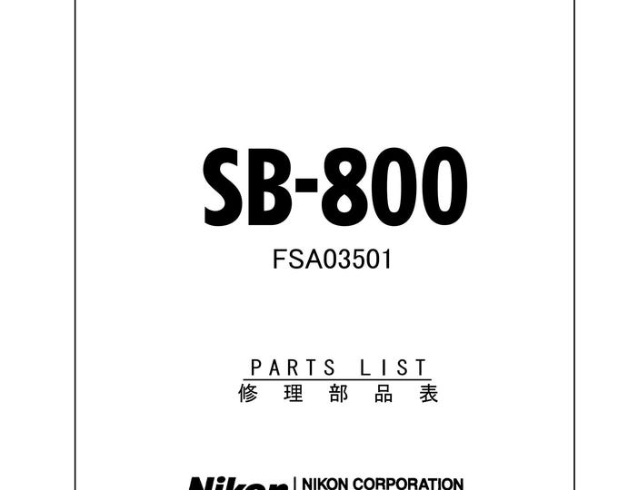 Nikon SB-800 Part List - Service Manual - Workshop Manual -  PDF Download