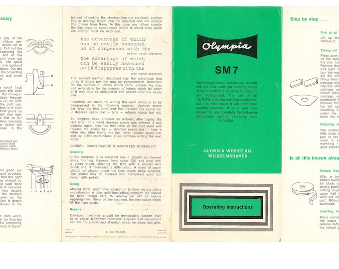 Olympia SM7 Typwriter Instruction Manual - User Manual - Complete User Guide