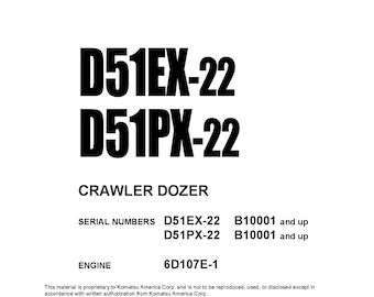 Komatsu D51EX-22 D51PX-22 Bulldozer Shop Manual (PDF Download)
