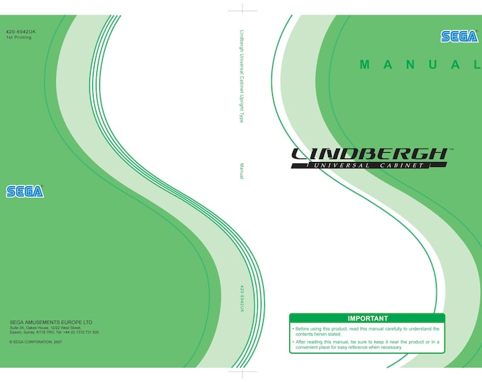 SEGA - LINDBERGH CABINET - Service Manual - Parts Manual - Owner manual -  Pdf Download