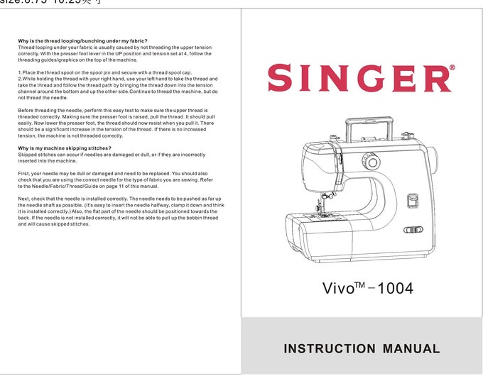 Singer 1004 Vivo Sewing Machine Instruction Manual - User Manual - Complete User Guide - English