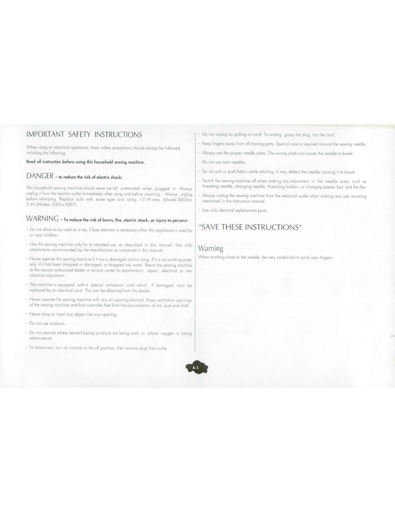 Elna 300330053007 Sewing Machine Instruction Manual User Manual