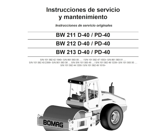 Bomag Self-propelled Roller BW 213 D-40_PD-40 Operating & Maintenance Instructions 01-2012 00815883 - ES (Pdf Download)