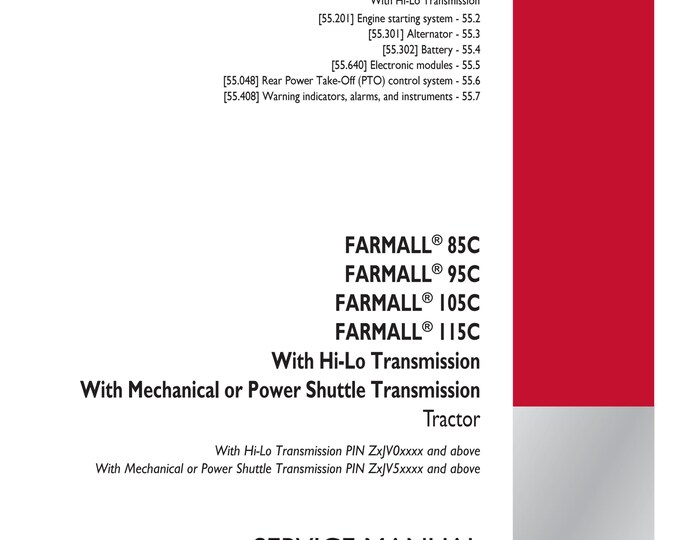 Case FARMALL 85U  Farmall  95  Farmall 105 Farmall 115 - Semi-Powershift Transmission - 55 Harnesses and connectors 100 - Pdf Download)
