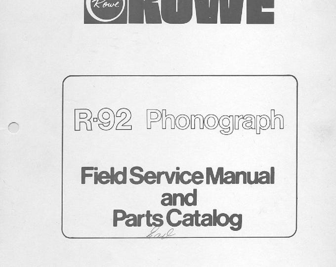 ROWE - R-92 - Schematic - Service Manual - User Manual - Parts List - English