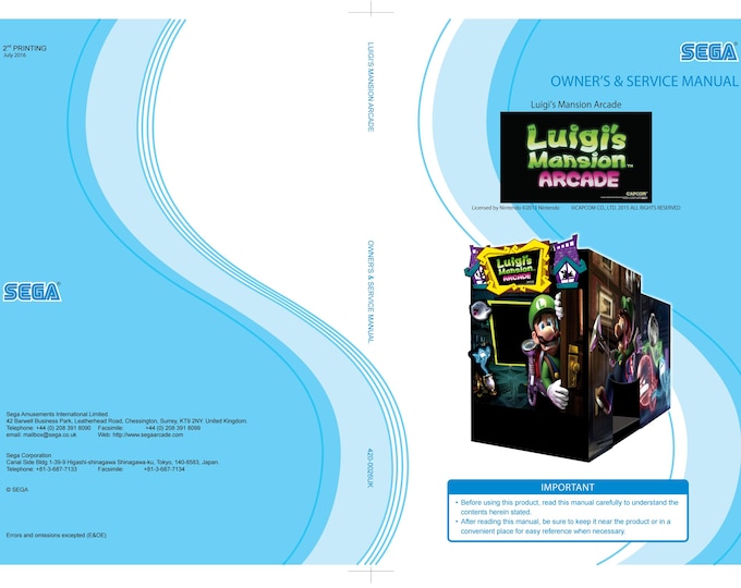 SEGA - LUIGIS MANSION - July 2016 - Service Manual - Parts Manual - Owner manual -  Pdf Download