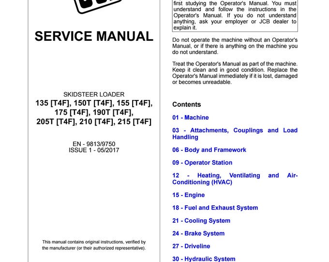 JCB Skidsteer Loader Service Manual (PDF Download)