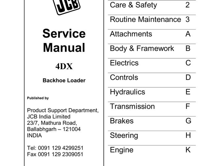 JCB 4DX Backhoe Loader Service Manual (PDF Download)