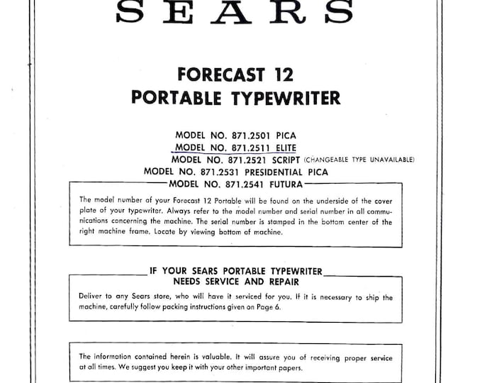 Sears Forecast 12 Typewriter Instruction Manual - User Manual - Complete User Guide