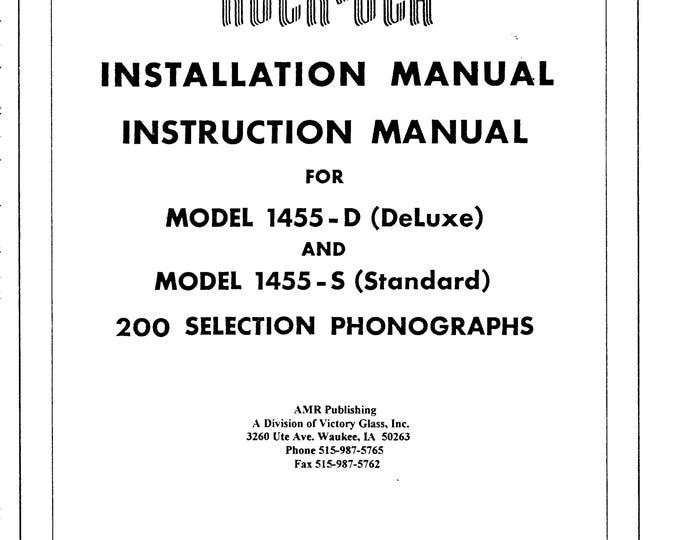Rock-Ola - 1455-D - 1455-S - Service Manual - Instruction Manual -  Wiring Diagram - Schematic - Operation Manual - Parts List