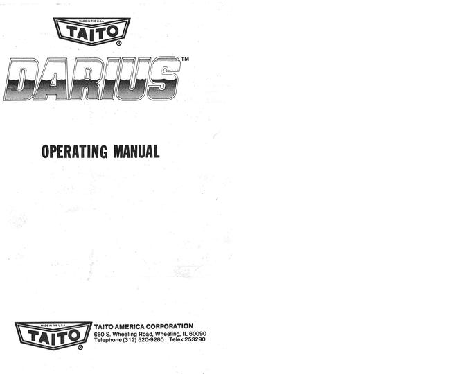TAITO - DARIUS - Service Manual - Parts Manual - Owner manual -  Pdf Download