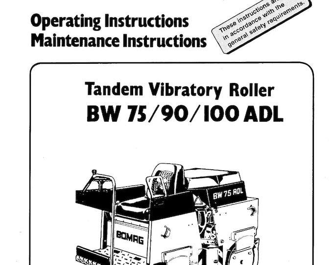 Bomag Tandem Vibratory Roller BW100 ADL Operating Instructions 1998 -  English (Pdf Download)