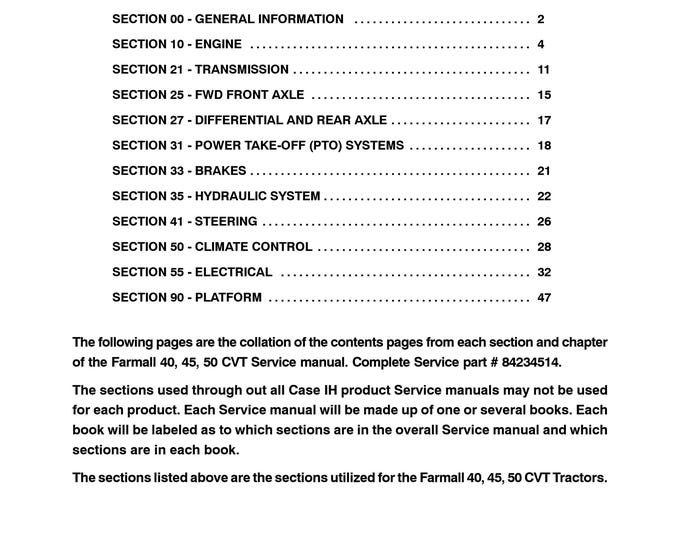 Case FARMALL 40, 45, 50 CVT - Repair Manual - Service Manual-Shop Manual (Pdf Download)