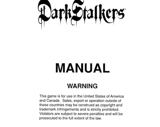 CAPCOM - DARK STALKERS - Service Manual - Parts Manual - Owner manual -  Pdf Download