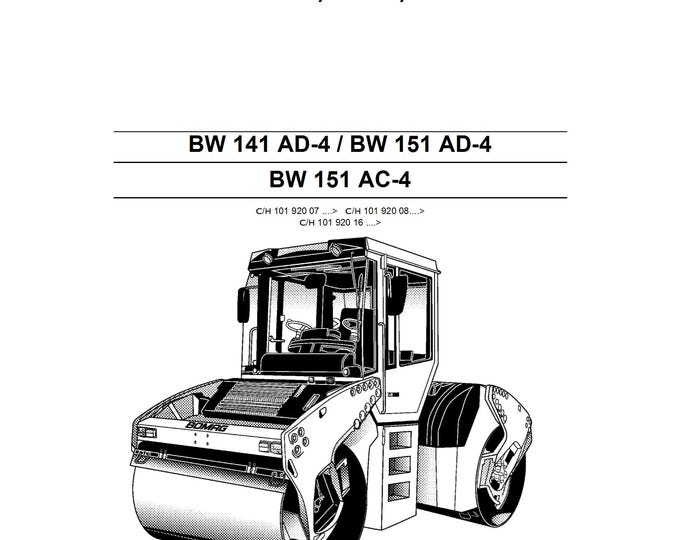 Bomag BW 141 AD-4 BW 151 Ad-4 Bw 151 Ac-4 Maintenance & Operating Instructions 00805437 2008 Russian -  (Pdf Download)