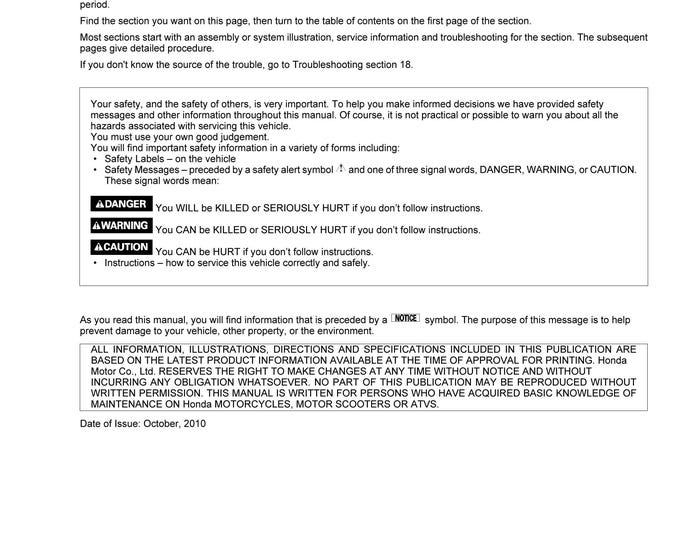 Honda CRF250R 2011 - Service Manual - Parts Manual - Owner manual - Pdf Download