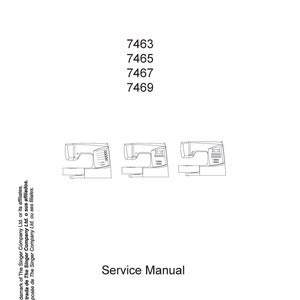 Może przedstawiać: Czarno-biały rysunek schematyczny maszyny do szycia z tekstem "SINGER Confidence" i numerami modeli 7463, 7465, 7467 i 7469. Tekst "Service Manual" znajduje się pod obrazkiem. Data "16 października 2007" i numer "104 72 89-26" znajdują się w prawym dolnym rogu.