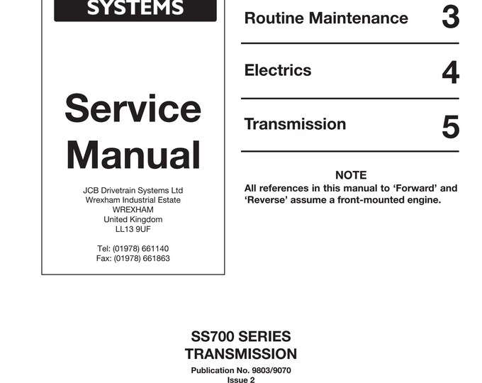 JCB 9803-9070 - Workshop Manual - Service Manual - Parts Manual - Owners Manual (PDF Download)