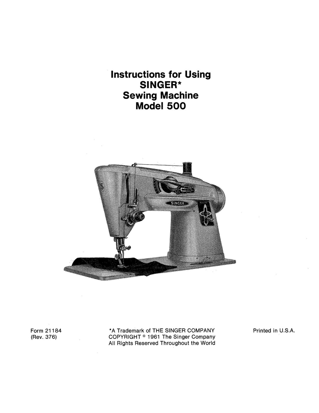 Singer 500 Sewing Machine Instruction Manual User Manual Complete User