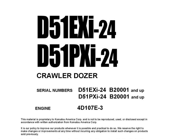 Komatsu D51EXI-24 - D51PXI-24 Bulldozer Shop Manual - Workshop Manual - Service Manual - English