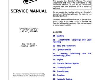 JCB SKIDSTEER LOADER 135 Hd, 155 Hd -Service Manual - Parts Manual - Owners Manual (Pdf Download)