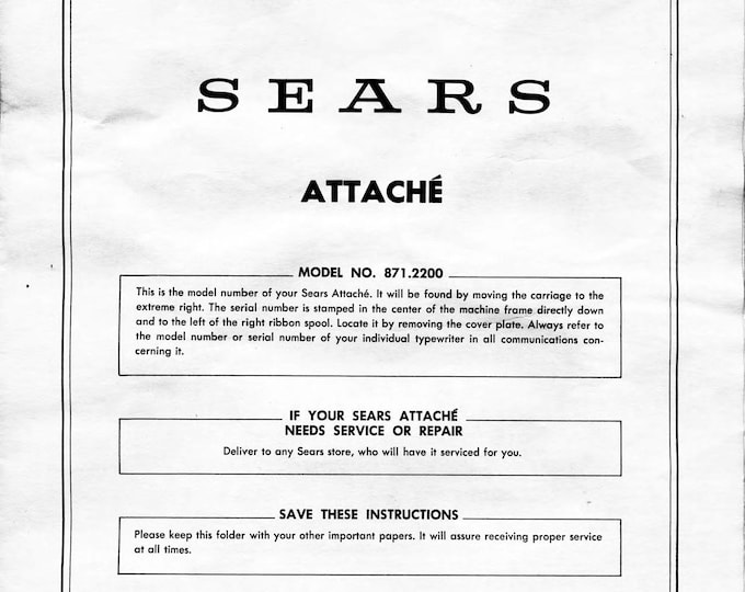 Sears Attache Typewriter Instruction Manual - User Manual - Complete User Guide
