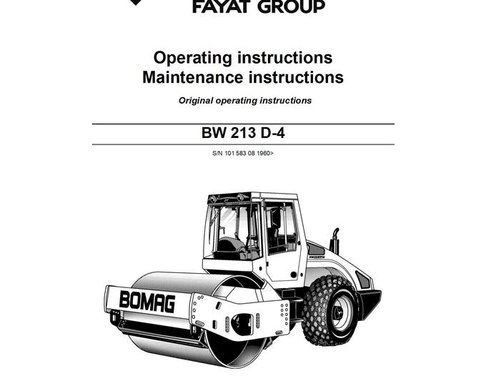 Bomag Single Drum Roller BW213 D-4 Maintenance & Operating Instructions 05.2012 00804361 - English  (Pdf Download)