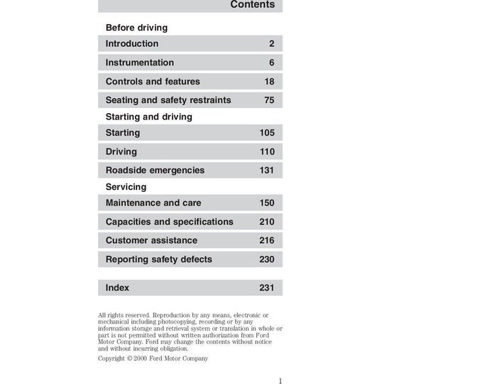Ford Mustang 2001 Fourth Generation Owners Manual - Handbook - English