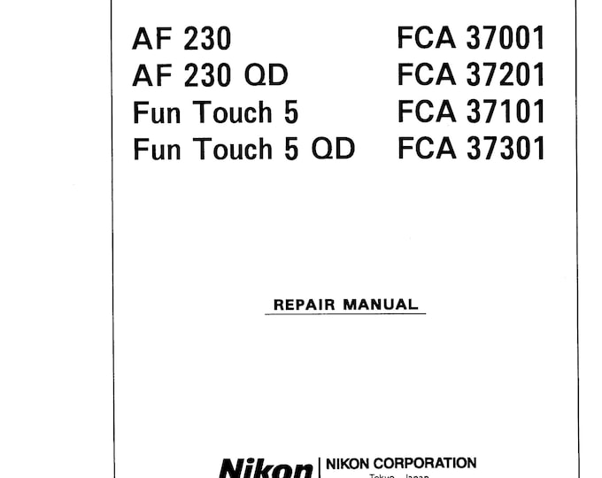 Nikon AF230 - Fun Touch 5 - Service Manual - Repair Manual - Workshop Manual -  PDF Download