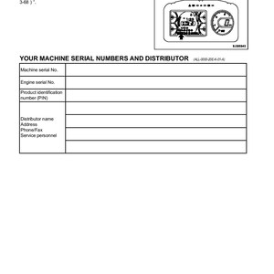 May include: A black and white image of a machine monitor with a digital display showing the time "1:23". The text "SERVICE METER LOCATION (HM-0000-20T-K-00-4)" is at the top of the image. The text "YOUR MACHINE SERIAL NUMBERS AND DISTRIBUTOR (ALL-0000-20E-K-01-A)" is at the bottom of the image.
